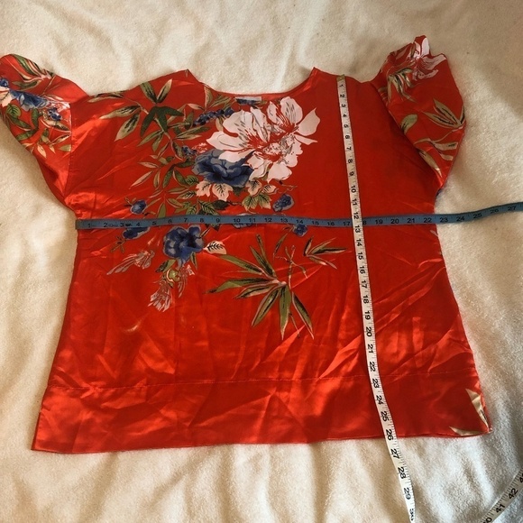 SOFT SURROUNDINGS Blouse Women's Oversized Medium Orange Blue Floral Wide Sleeve - Picture 4 of 10